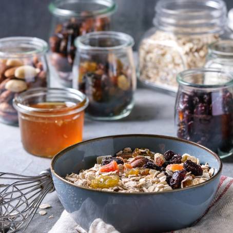 Homemade Healthy Cookies with Nuts and Dried Fruits in Jar