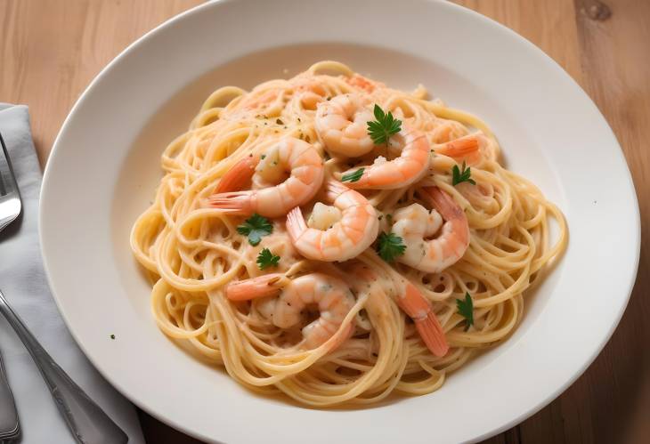 Homemade Spaghetti with Shrimp in Cream Sauce