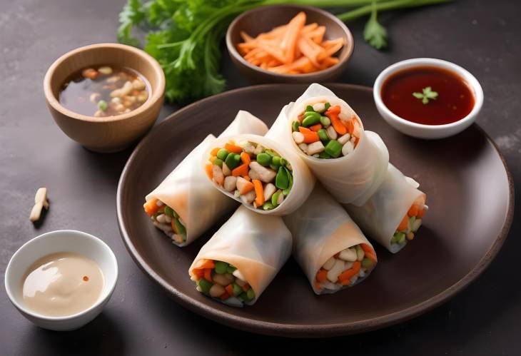 Homemade Spring Rolls with Chicken and Fresh Vegetables