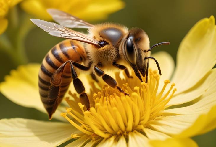 Honeybee Collecting Pollen from Bright Yellow Flower