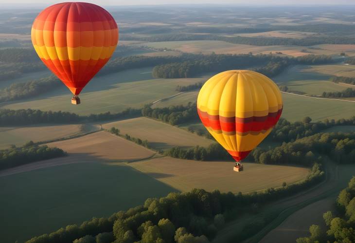 Hot Air Balloon in the Sky Over Countryside  Majestic Scenic Views