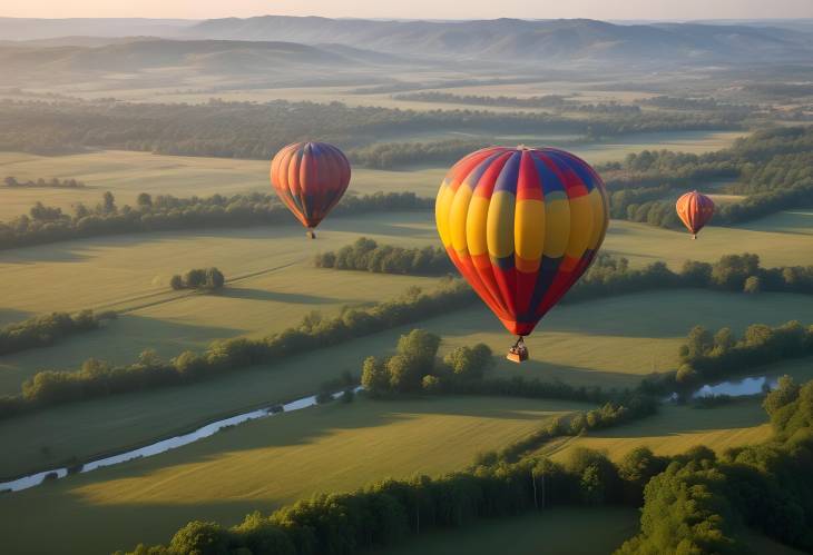 Hot Air Balloon Over Countryside  Stunning Landscape and Scenic View