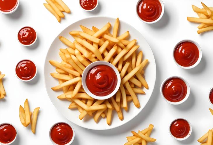 Hot and crispy french fries with ketchup on a white plate, the perfect comfort snack