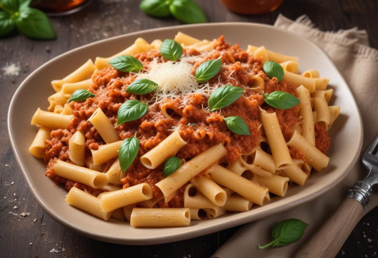 Hot Bolognese Pasta with Parmesan and Basil  Rich and Flavorful Italian Delight