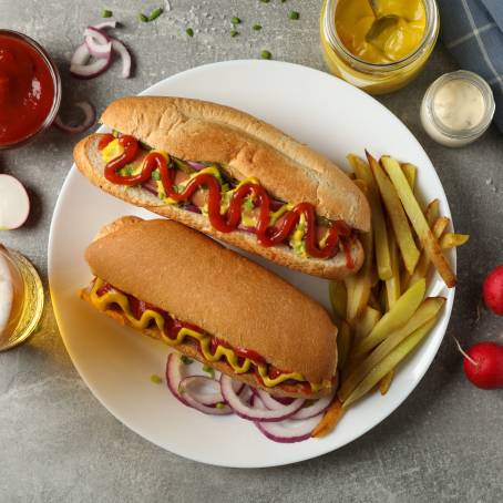 Hot Dog with Mustard and Ketchup, Enjoyed with a Cold Beer