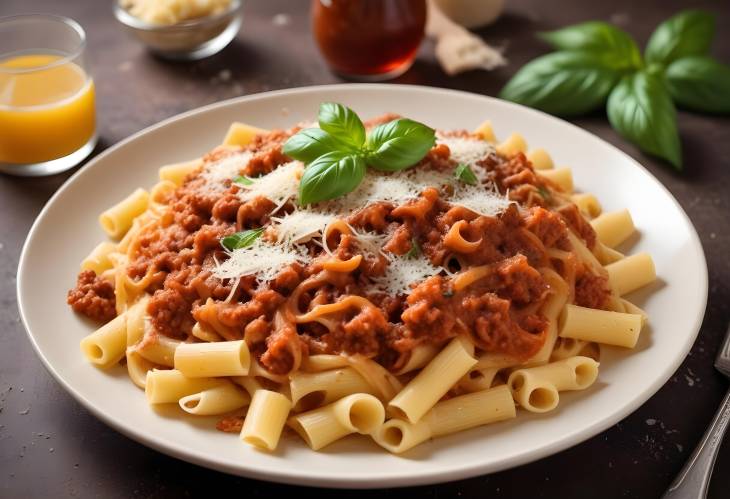 Hot Pasta Bolognese with Parmesan and Basil  A Rich Italian Treat