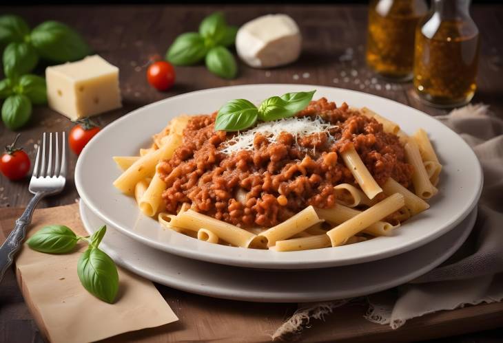 Hot Pasta Bolognese with Parmesan and Basil  Savory Italian Delight