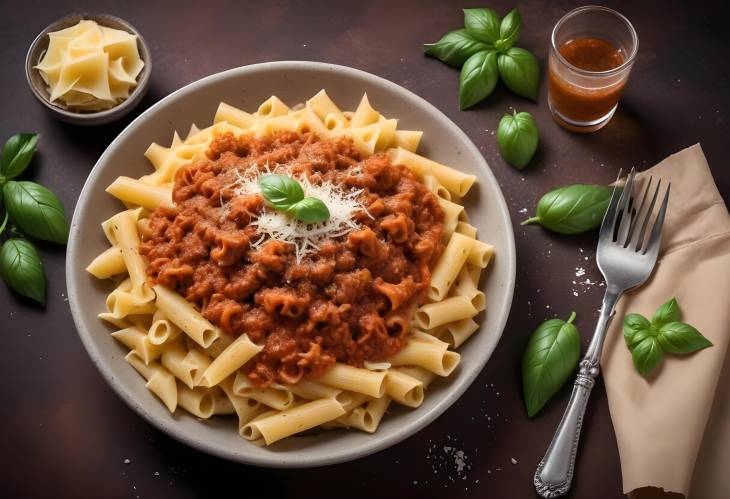 Hot Pasta Bolognese with Parmesan and Basil  Traditional Italian Recipe