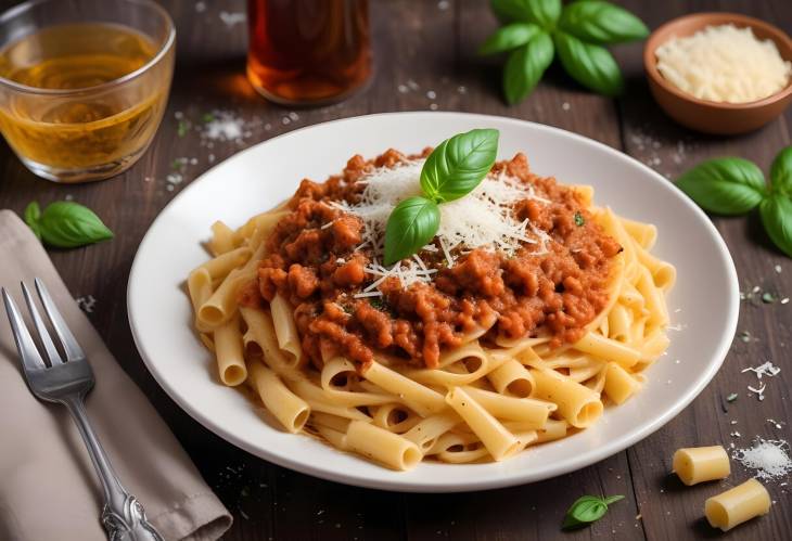 Hot Pasta Bolognese with Parmesan Cheese and Fresh Basil  Classic Italian Comfort