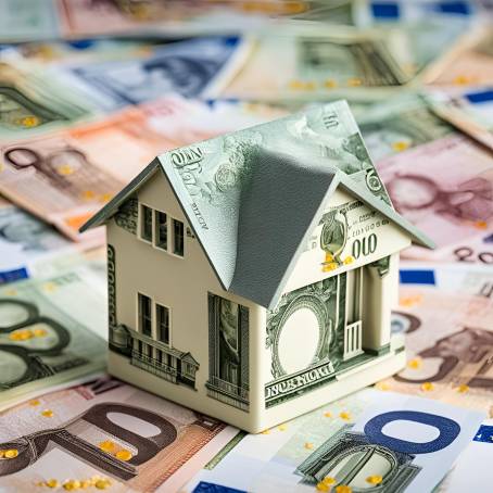 House Model on Top of Euro Cash Stack Closeup  Financial Investment and Real Estate