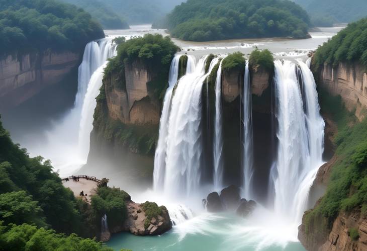 Huangguoshu Falls Gorgeous Waterfall in Guizhou Surrounded by Stunning Scenery