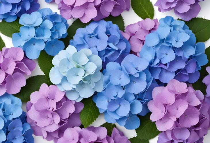 Hydrangea Heaven Blue and Violet Hortensia Flowers on White