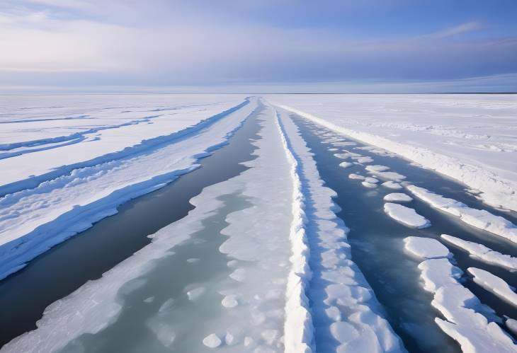 Ice Road on Mackenzie River  A Cleared Pathway in Inuvik, Northwest Territories, Canada