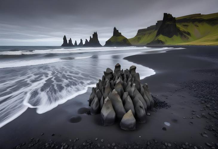 Iceland Reynisdrangar Troll Toes Basalt Formations on Viks Black Beach