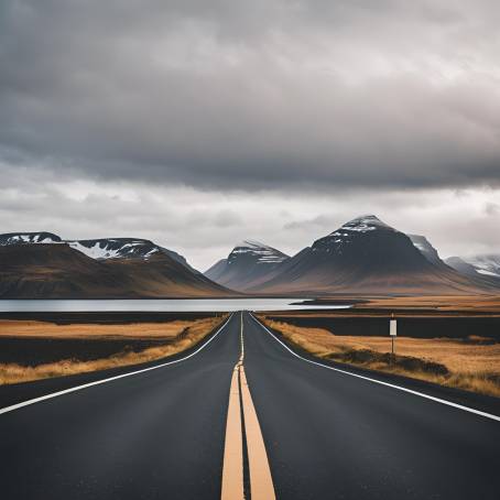 Icelandic Road Leading to Lake with Diminishing Perspective