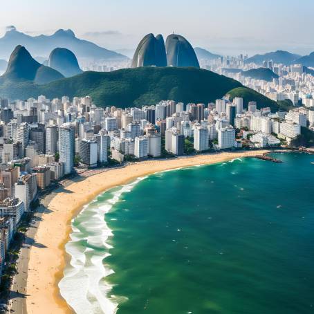 Iconic Aerial View of Copacabana and Ipanema Beaches with Rio de Janeiro Skyline