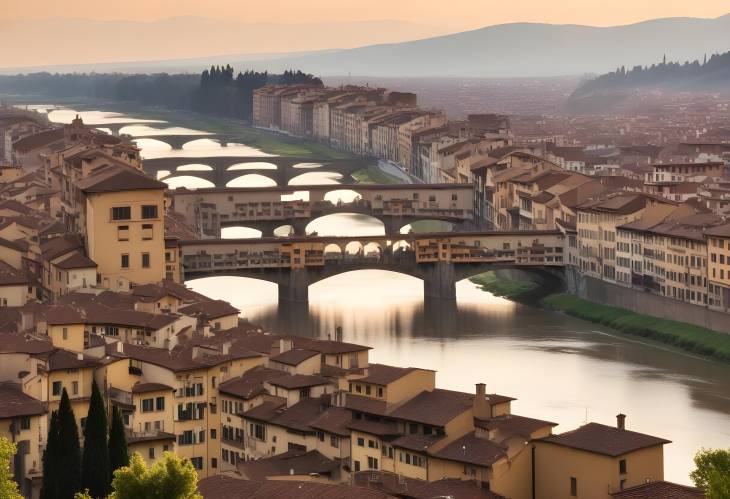 Iconic Florence Ponte Vecchio and Arno River in a Stunning Panoramic View