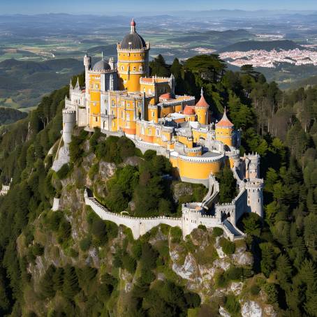 iconic National Palace of Pena, Sintra, Portugal, historic palace, architecture, scenic view, Portu