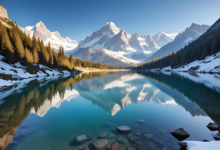 Idyllic Alpine Scene with Snow Capped Mountains