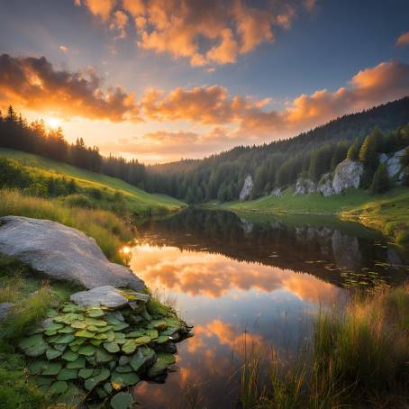 Idyllic Sunrise at Polands Renowned Mountain Pond