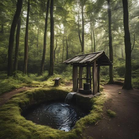 Idyllic Water Well Amidst a Tranquil Forest Landscape