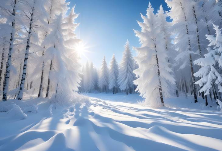 Idyllic Winter Scene with SnowCovered Trees and Snowfall