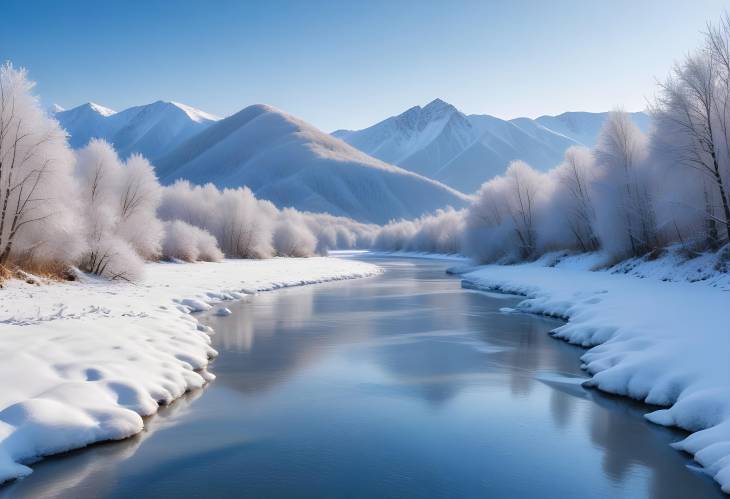 Idyllic Winter Wonderland Snow and River