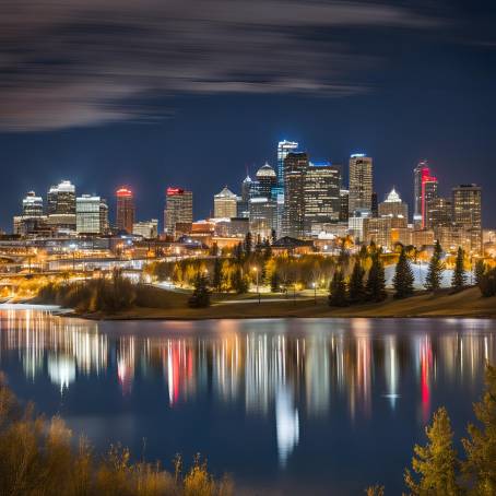 Illuminated Calgary Skyline A Nighttime Marvel in Alberta, Canada