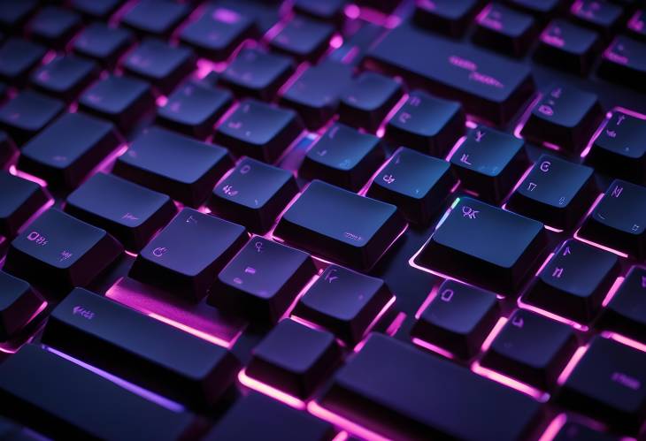 Illuminated Keyboard Closeup  Colorful Neon Backlit Keys on Laptop