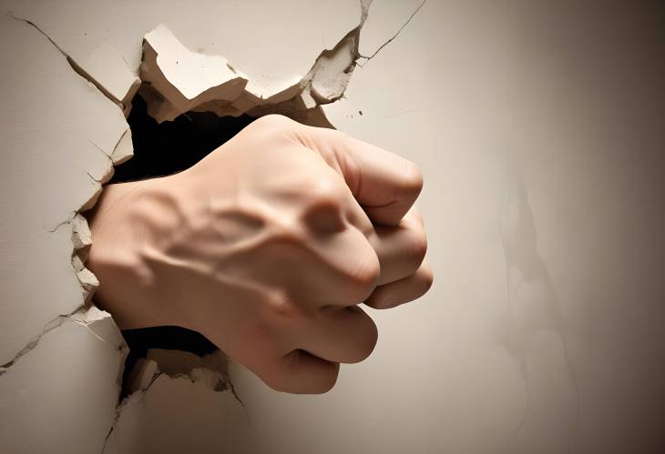 Impact of a Fist on a Wall Breaking Through as a Metaphor for Breaking Boundaries