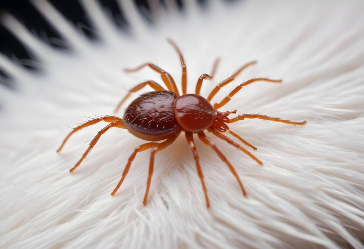 In Depth Macro Image of Tick Mite on White Dog Hair Exploring Arachnid Parasite and Its Effects