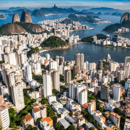 Incredible Aerial View of Rio de Janeiro Skyline with Iconic Landmarks and Coastal Horizons