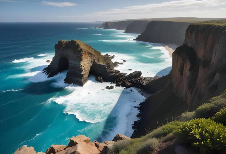 Incredible Cliffside Overlooking Turquoise Ocean with Waves Crashing Against Rocky Shoreline