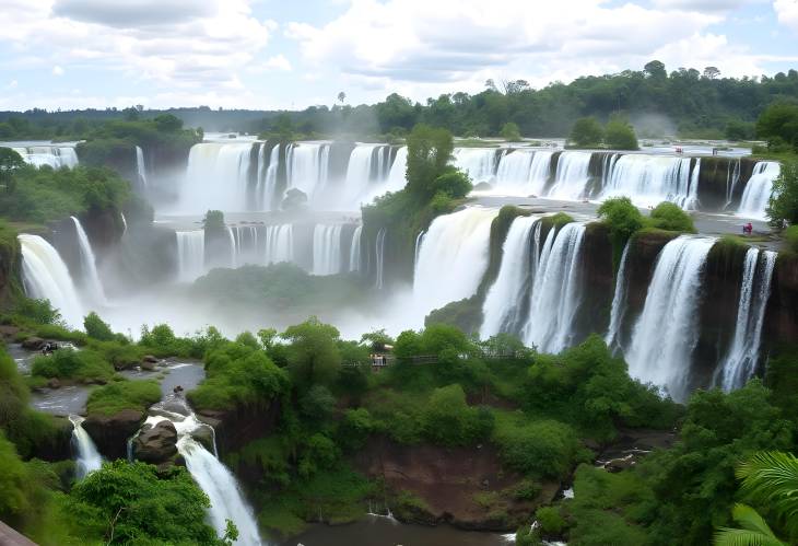 Incredible Perspective from the Lower Circuit of Iguazu Falls, Revealing the Powerful Waterfalls