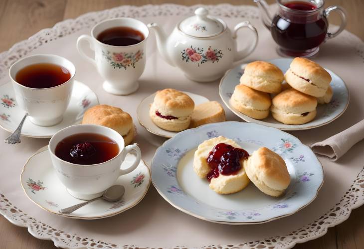 Indulgent Clotted Cream Tea Scones with Jam, Cream, and a Cup of Tea