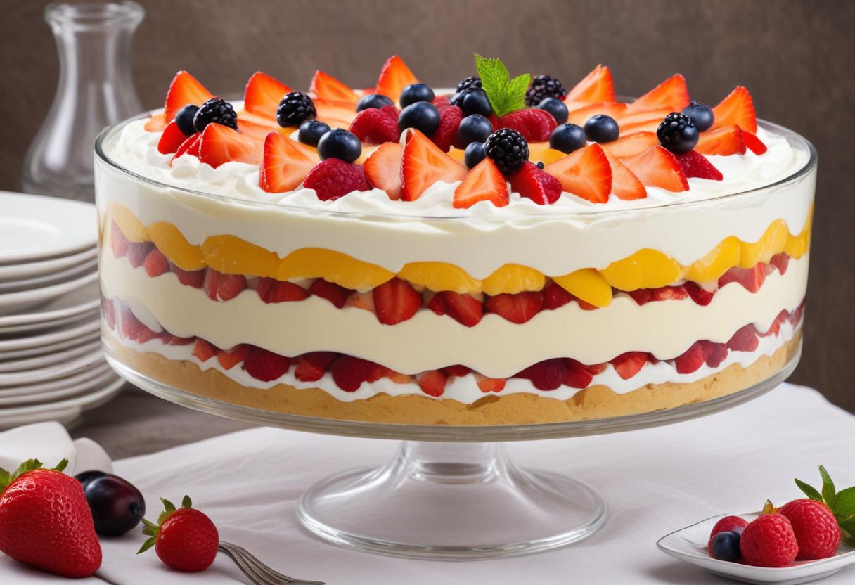 Indulgent Trifle Creamy Custard, Sponge Cake, Fruit, and Whipped Cream Layers