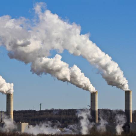 Industrial Twilight Lignite Mine and Chimneys