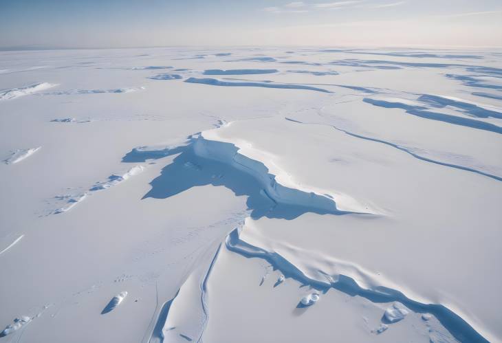 Infinitely Polar Snowy Desert in Antarctica Aerial View of South Pole Frost and Scientific Base