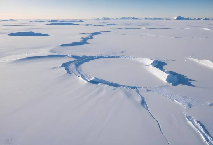 Infinitely Polar Snowy Desert in Antarctica Aerial View of South Pole Frost and Scientific Base