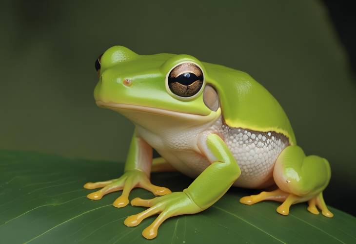 Inflated vocal sac of Farmland Green Tree Frog Rhacophorus arvalis in Taiwans courtship display