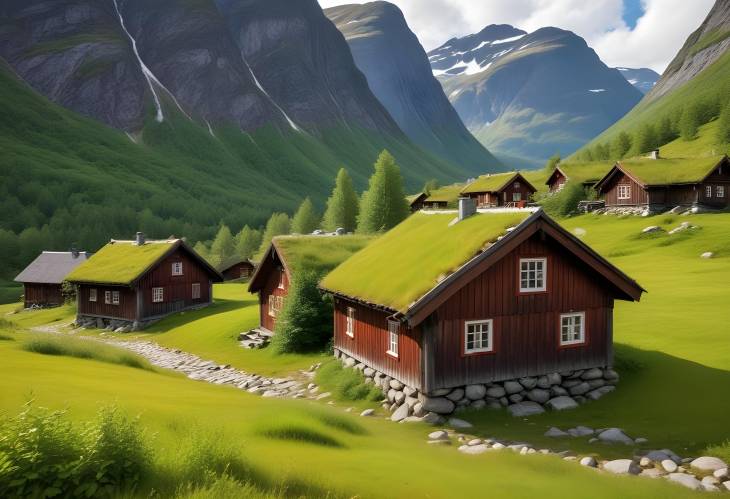 Innerdalen Valleys Historic Wooden Houses with Grass Roofs Stunning Views Near Innerdalsvatna Lake