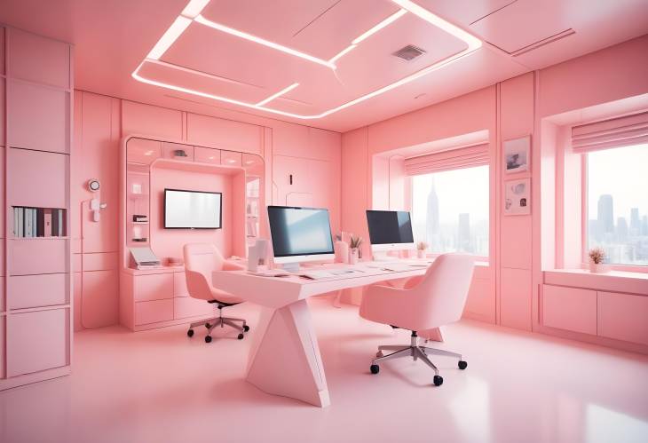 Innovative Three Dimensional Design in a Modern Office Space, Showcasing a Futuristic Workspace