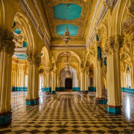 Interior of Mysore Palace Colorful Royal Halls and Historical Elegance, Karnataka, India