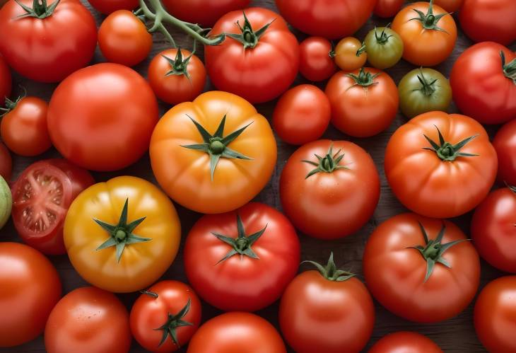 Intricate Close Up of Tomato Varieties A Stunning Display of Fresh, Colorful Tomatoes with Diverse