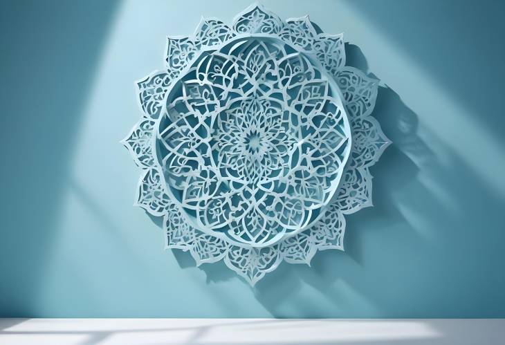 Intricate Muslim Ornament Shadow on Blue Background