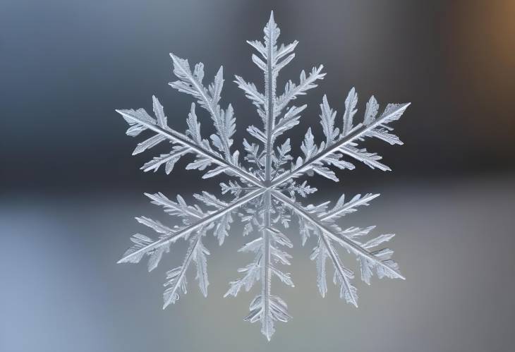 Intricate Snowflake Close Up on Frosted Window, Highlighting Detailed Patterns and Textures