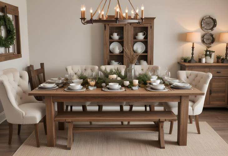 Inviting Rustic Farmhouse Table Setup with Elegant Dinnerware and Cozy Details for a Family Feast