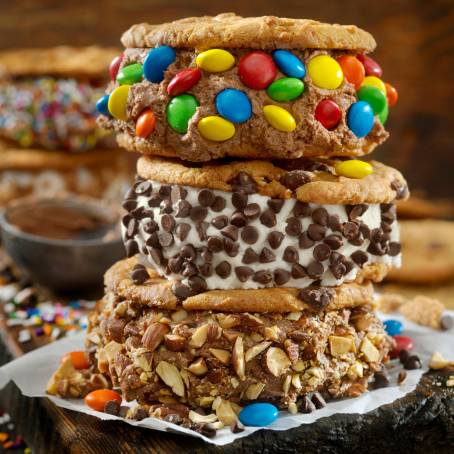 Irresistible Ice Cream Sandwiches with Nuts, Caramel, and Chocolate Chip Cookies