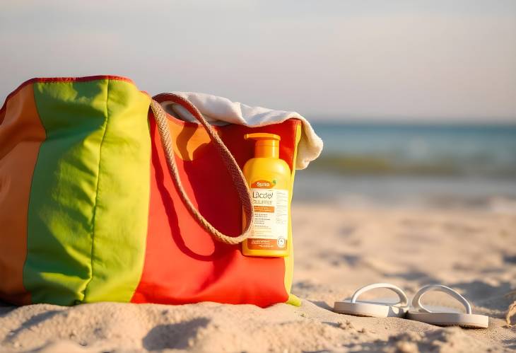 Isolated Beach Bag with Sunscreen, Towel, and Flip Flops for Summer Fun