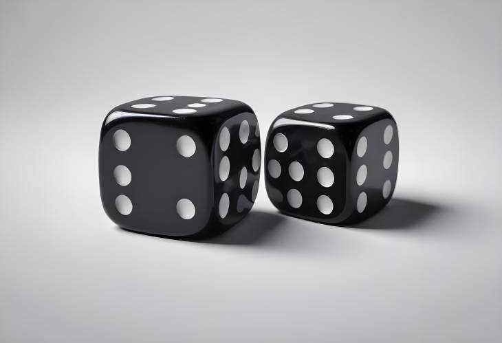 Isolated Black Dice with White Dots High Contrast on Clean White Background